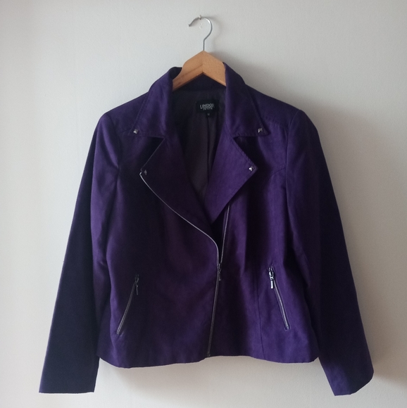 💜 LINDOR Petites | Purple Motorcycle Style Lightweight Jacket/Blazer | Size 14 - Picture 8 of 8